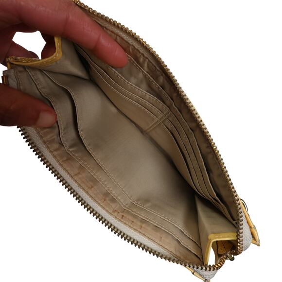 Coach Large Wristlet Ivory Leather Yellow Patent Trim, Pocket, Cash & Card Slots - Picture 4 of 11